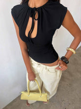 Delectable Tie Detail Short Sleeve Top Black