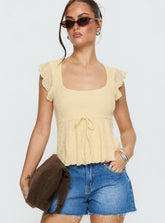 Auroraah Textured Frill Top Lemon