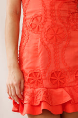 Virtue Cami Strap Embroidered Flounce Hem Dress Tangerine