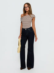 Demetria Off Shoulder Bodysuit Brown Stripe