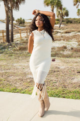 Along The Shoreline Ivory Fringe Detail Sweater Dress FINAL SALE
