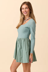 Marina Sage Eyelet Mini Dress FINAL SALE