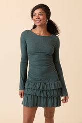 Janelle Forest Ruffle Knit Mini Dress FINAL SALE