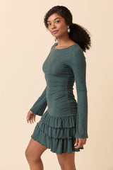 Janelle Forest Ruffle Knit Mini Dress FINAL SALE