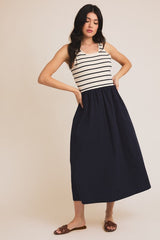 Forest Scooped Neck Sleeveless Knit & Woven Mix Dress