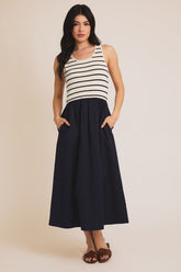 Forest Scooped Neck Sleeveless Knit & Woven Mix Dress