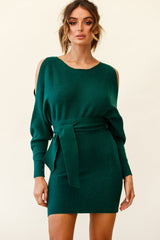 Sorry, Honey Cold Shoulder Knit Dress Forest Green