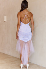 Mon Amour Lace Detail Tulle Mesh Hem Dress Lavender