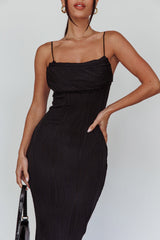 Well Versed Pleated Bust Textured Maxi Dress Black