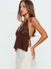Anneli Halter Beaded Top Brown