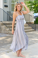 Lovingly Yours Lavendar Stripe Floral Midi Dress
