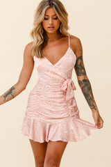 Reckless Love Ruched Detail Side Tie Dress Leaf Print Orange