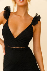 Kaley Layered Frill Hem Textured Dress Black
