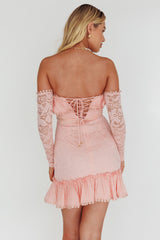 Mae Long Sleeve Sweetheart Crochet Lace Dress Blush