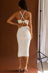 Mayfair Tie-Up Back Thigh Split Knit Midi Dress White