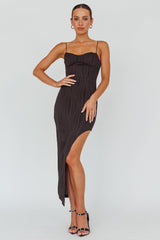 Silver Screen Queen Thigh Split Maxi Dress Stripe Black