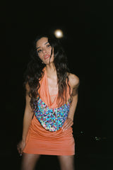 Show Girl Ruched Halterneck Mini Dress Coral