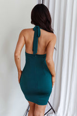 Show Girl Ruched Halterneck Mini Dress Forest Green