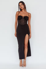 Ginny Sheer Bodice Maxi Dress Black