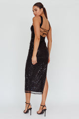 Rian Neck Strap Sequin Midi Dress Black