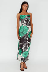 Highland Pleated Bust Midi Dress Floral Green
