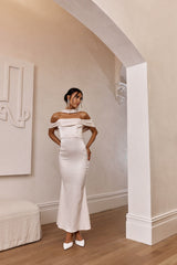 Eclipse Draped Sleeve Midi Dress Beige