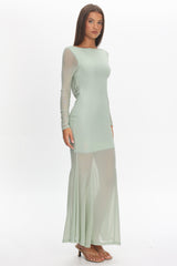 Lustre Long Sleeve Open Back Maxi Dress Sage