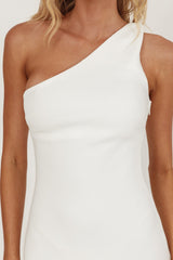 Lights On One-Shoulder Split Ruffle Hem Maxi Dress White