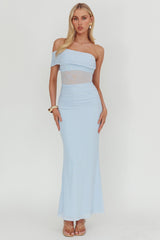 Gala One-Shoulder Sheer Waist Maxi Dress Blue