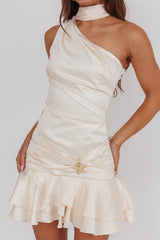 Truett One-Shoulder Sash Mini Dress Eggshell