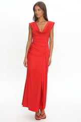 Fermi Draped Shoulder Maxi Dress Red