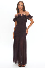 Bluebell Off-Shoulder Ruched Maxi Dress Chocolate