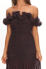 Bluebell Off-Shoulder Ruched Maxi Dress Chocolate