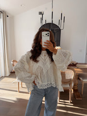 All In The Details Blouse (Cream & Ice Blue)