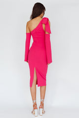 Rigel One-Shoulder Bow Midi Dress Dark Fuchsia