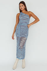 Tyanna One-Shoulder Knit Midi Dress Blue Multi