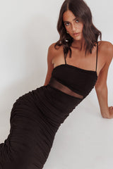 Take A Glance Sheer Waist Midi Dress Black