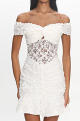 All The Lights Off-Shoulder Lace Mini Dress White