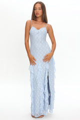Onique Lace-Up Back Split Maxi Dress Lace Blue