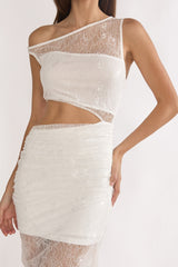 Havira Lace Overlay Cut-Out Maxi Dress White