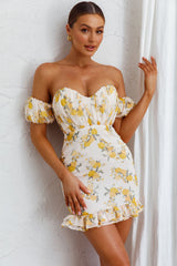 Verona Off-Shoulder Gathered Mini Dress Floral Yellow