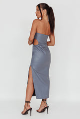 Taking Bets Strapless Midi Dress Leather Midnight Blue