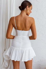 Bridie One Shoulder Shirred Mini Dress White
