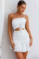 Bridie One Shoulder Shirred Mini Dress White