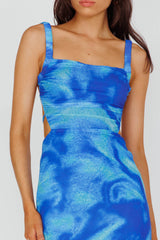 Dream Crush Lace-Up Back Side Split Maxi Dress Swirl Blue