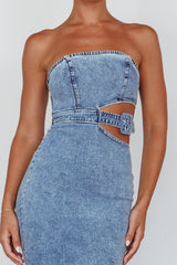 Glisten Cut-Out Buckle Waist Midi Dress Denim Blue