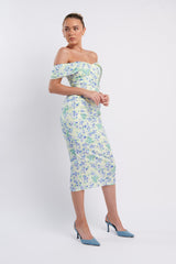 Lillianne Off-Shoulder Midi Dress Floral Blue