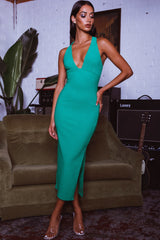 Uptown Girl V-Neckline Midi Dress Green