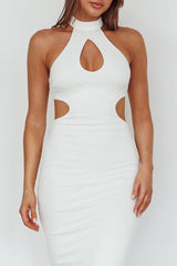 Estella Keyhole Ribbed Midi Dress White