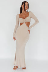 Vienna Long Sleeve Cut-Out Waist Maxi Dress Oat